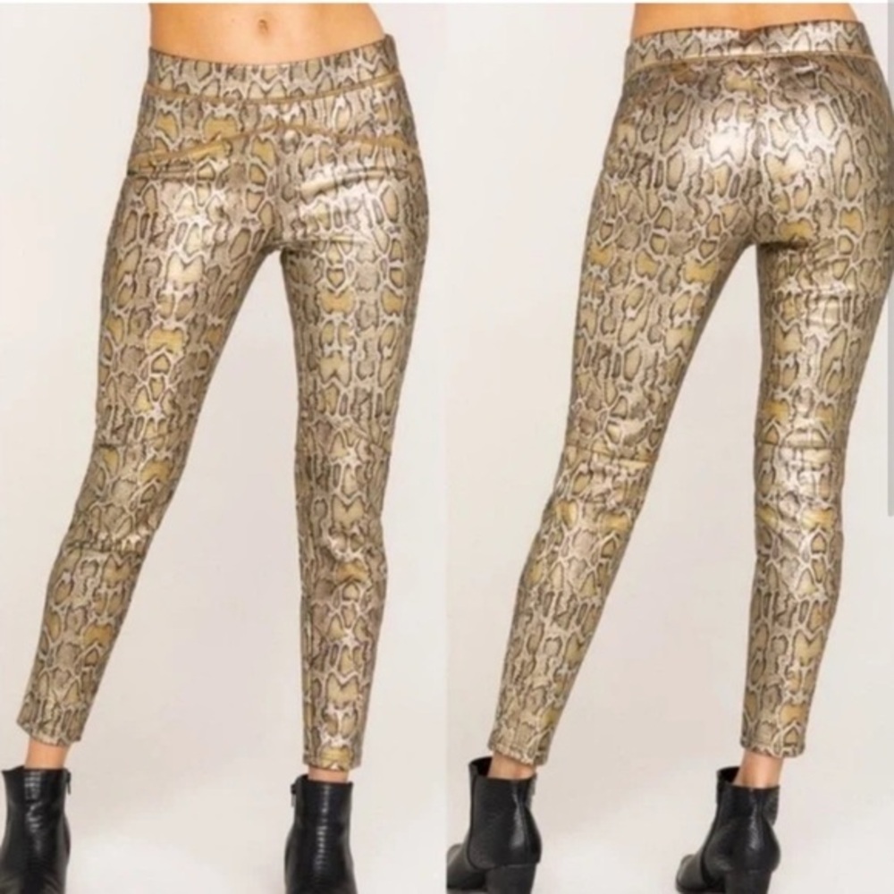 Free People Metallic Snakeskin Print Leggings in Gold and Beige